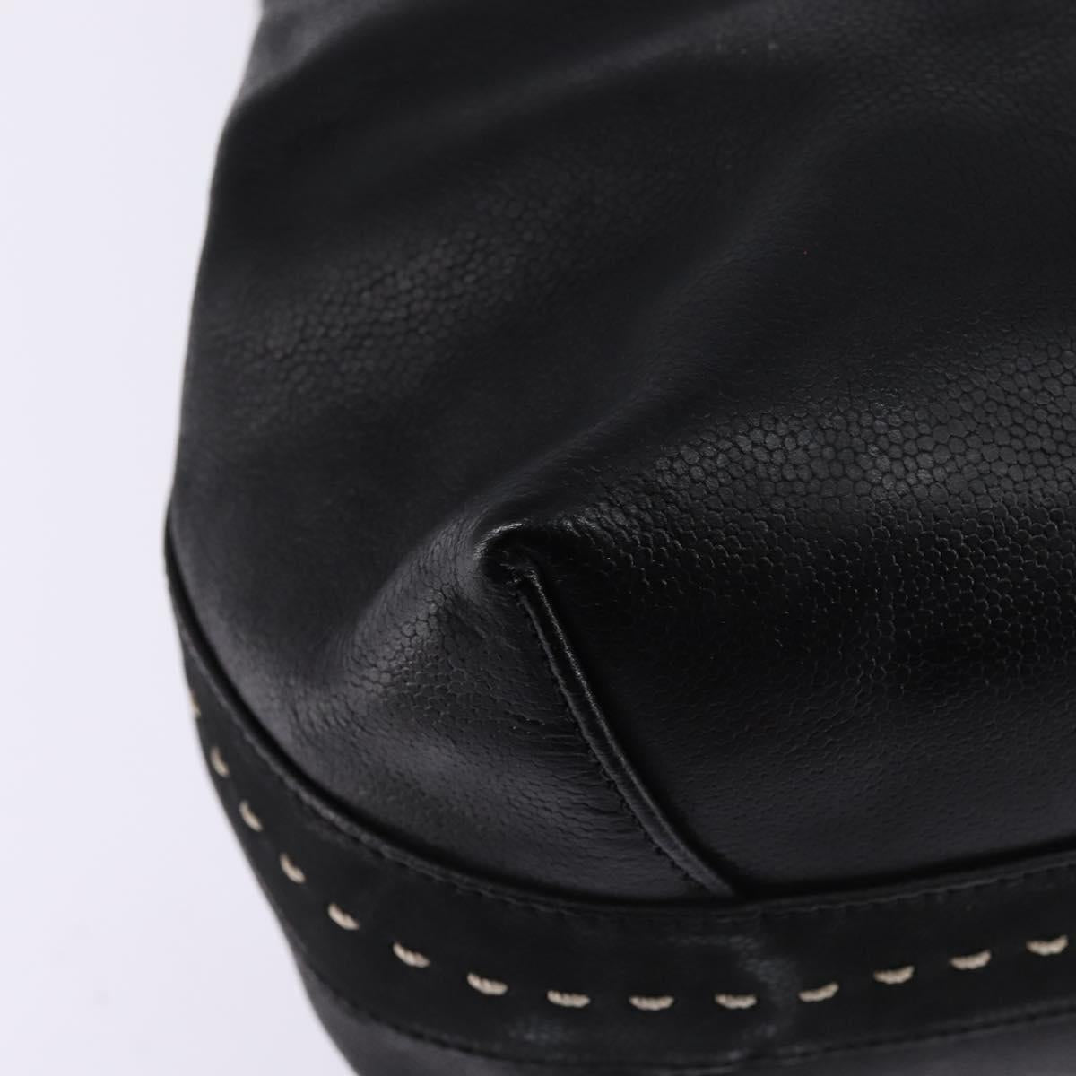 CELINE Hand Bag Leather 2way Black Gold Auth 142840