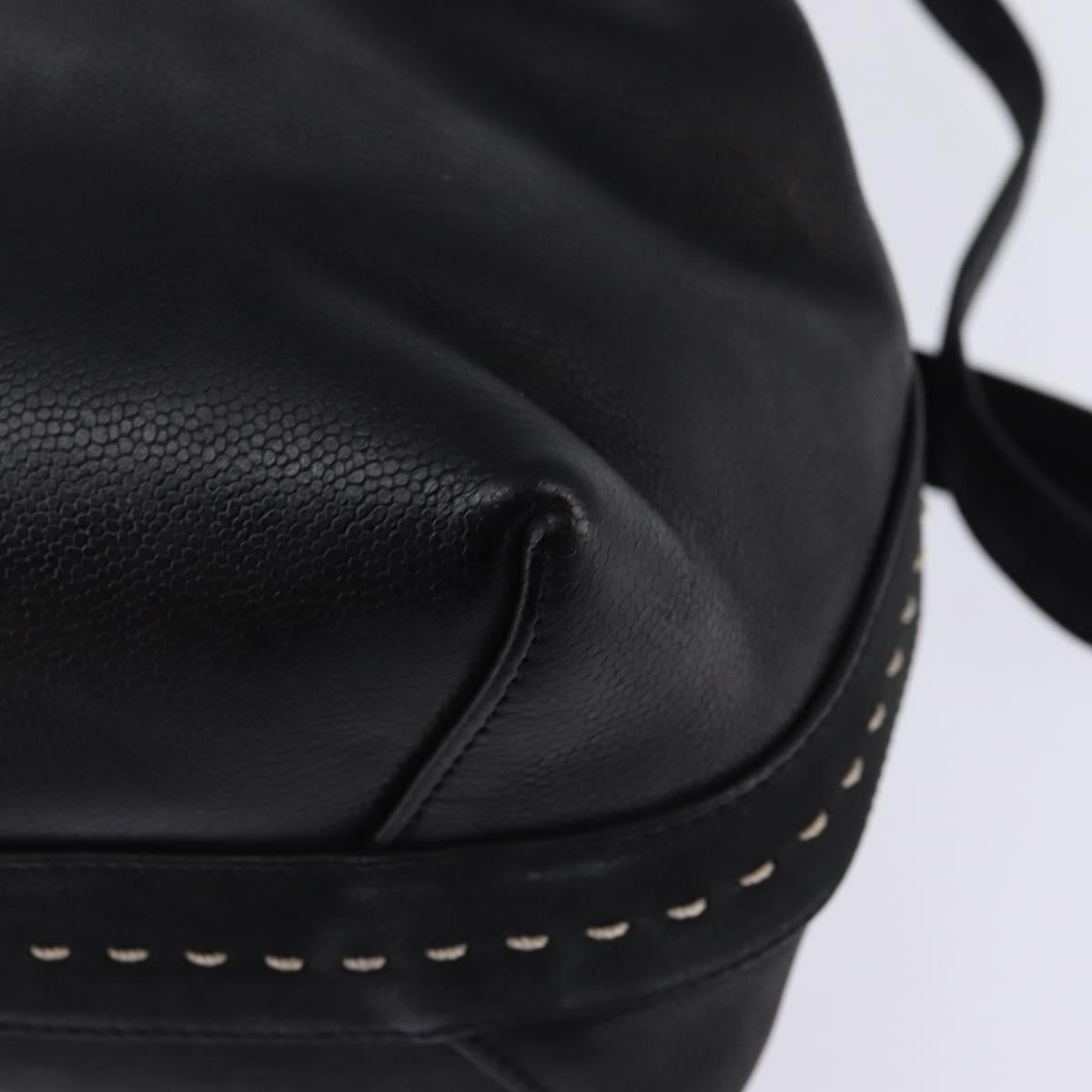 CELINE Hand Bag Leather 2way Black Gold Auth 142840