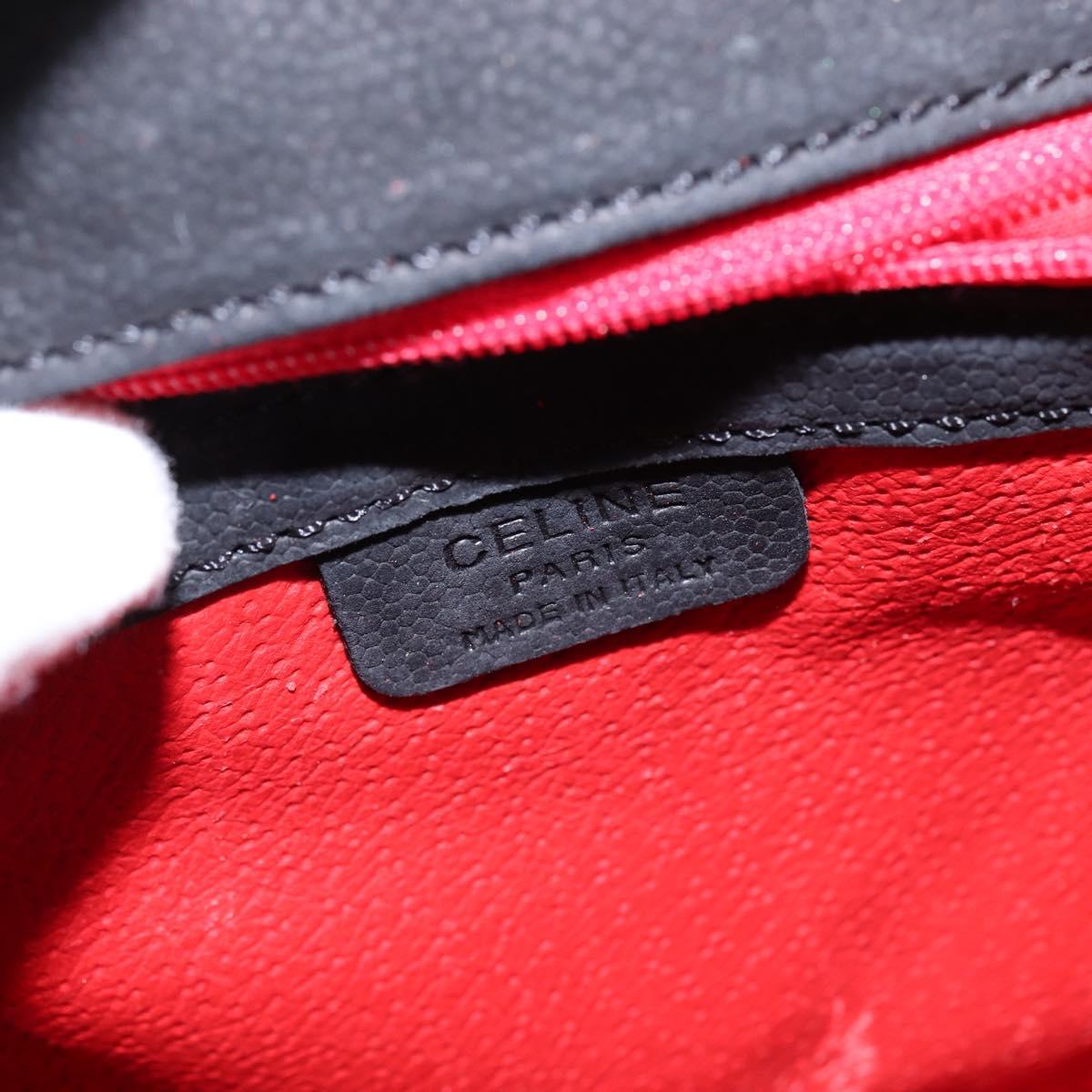 CELINE Hand Bag Leather 2way Black Gold Auth 142840