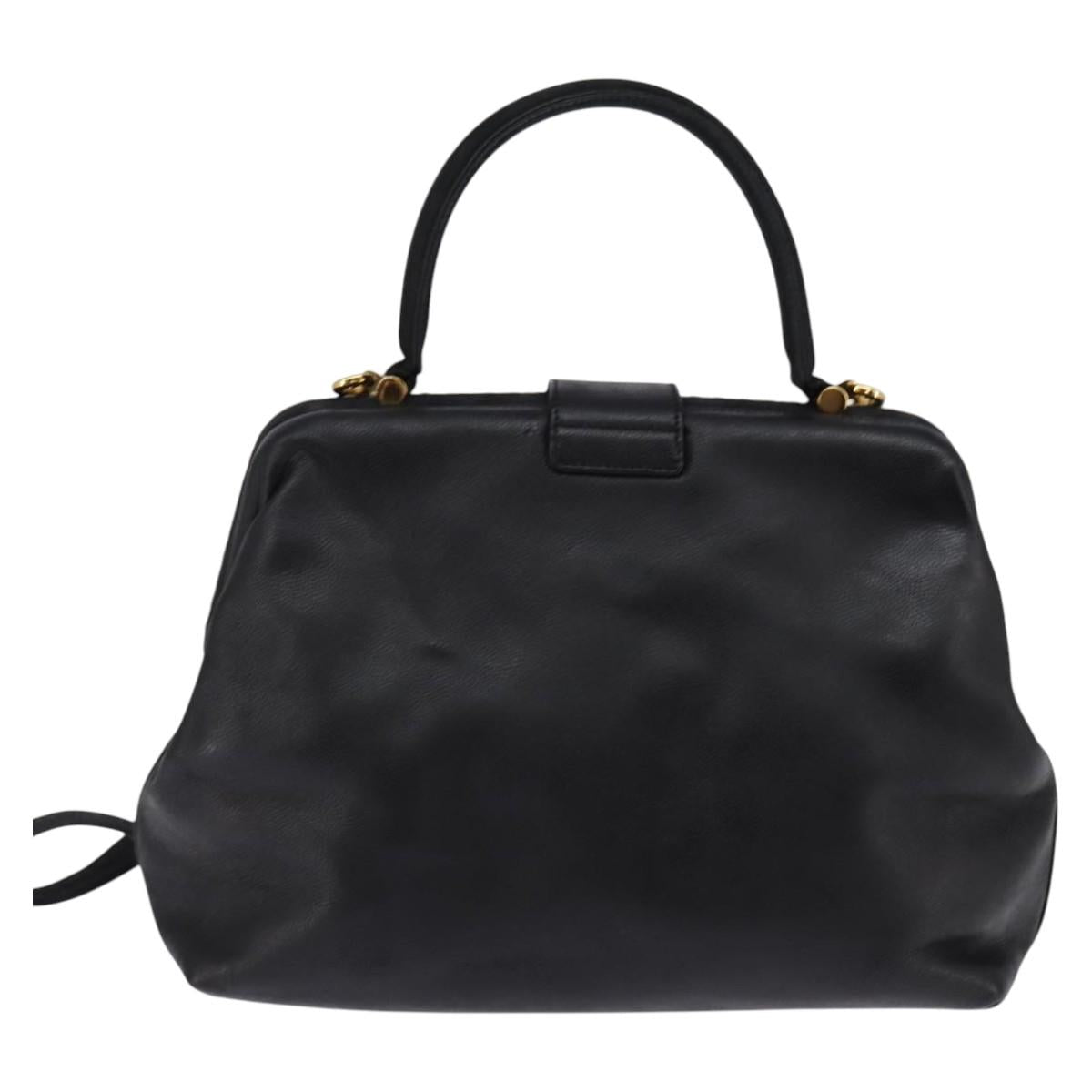CELINE Hand Bag Leather 2way Black Gold Auth 142840