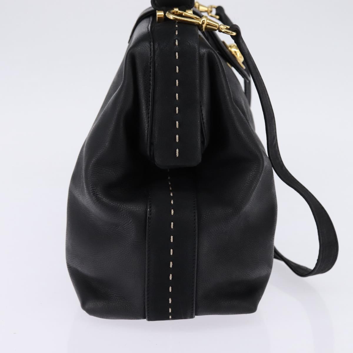 CELINE Hand Bag Leather 2way Black Gold Auth 142840