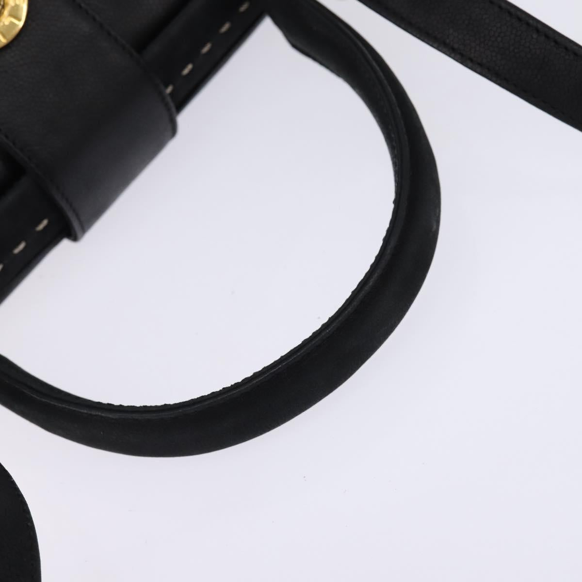 CELINE Hand Bag Leather 2way Black Gold Auth 142840