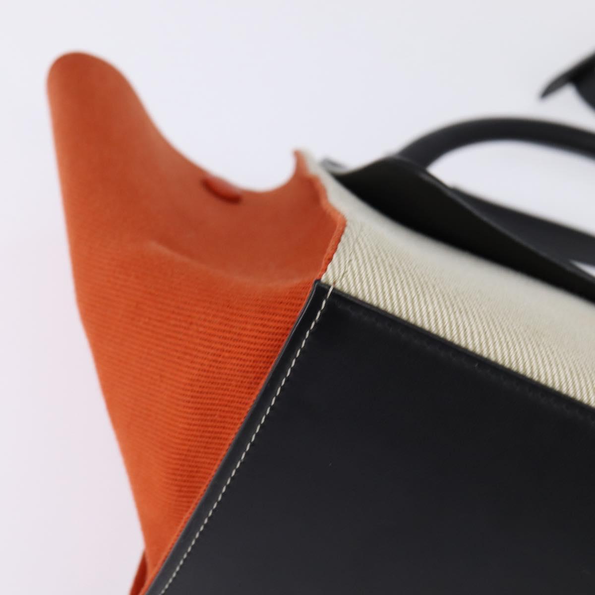 CELINE Trapeze Hand Bag Leather Canvas 2way Beige Black Orange Auth 142841