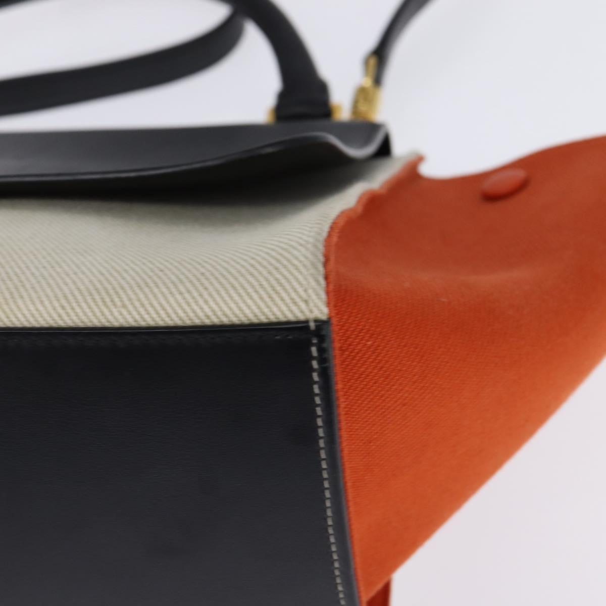CELINE Trapeze Hand Bag Leather Canvas 2way Beige Black Orange Auth 142841