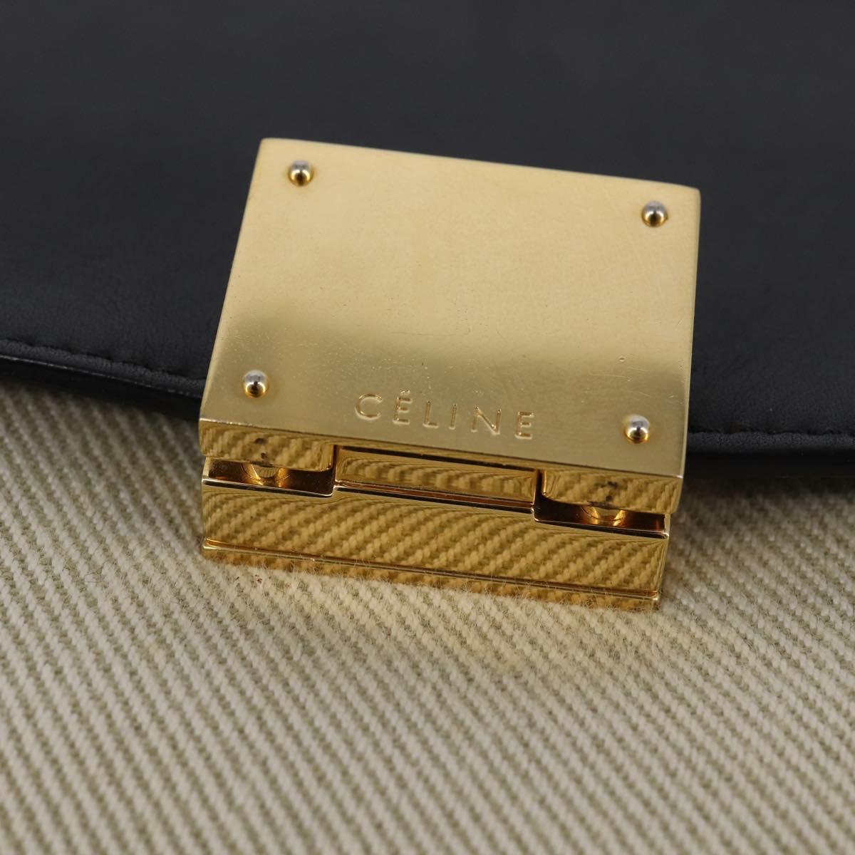 CELINE Trapeze Hand Bag Leather Canvas 2way Beige Black Orange Auth 142841