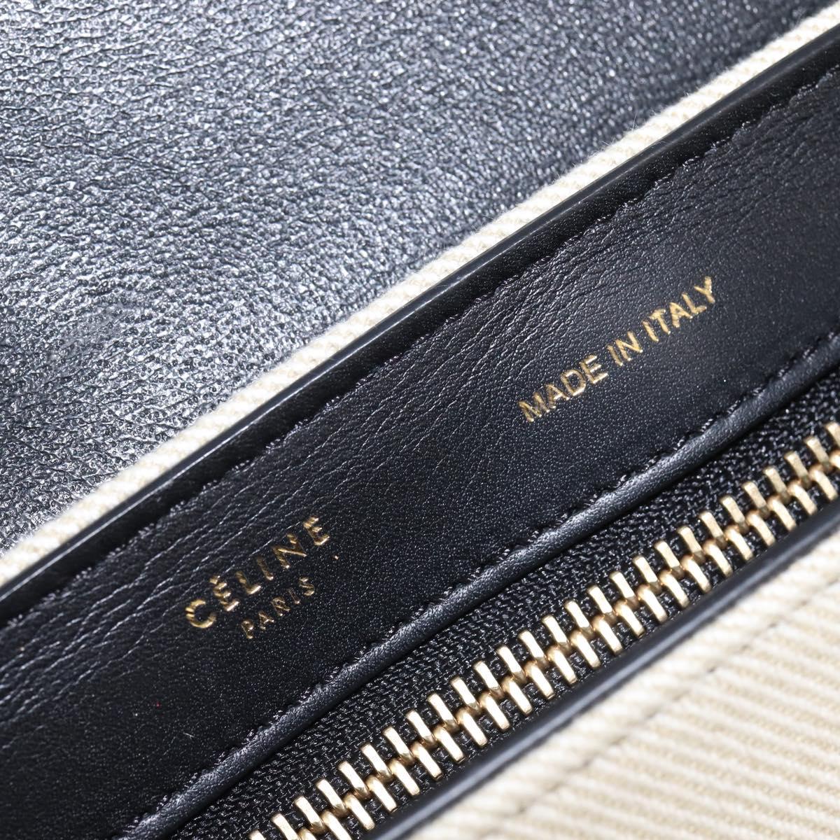 CELINE Trapeze Hand Bag Leather Canvas 2way Beige Black Orange Auth 142841