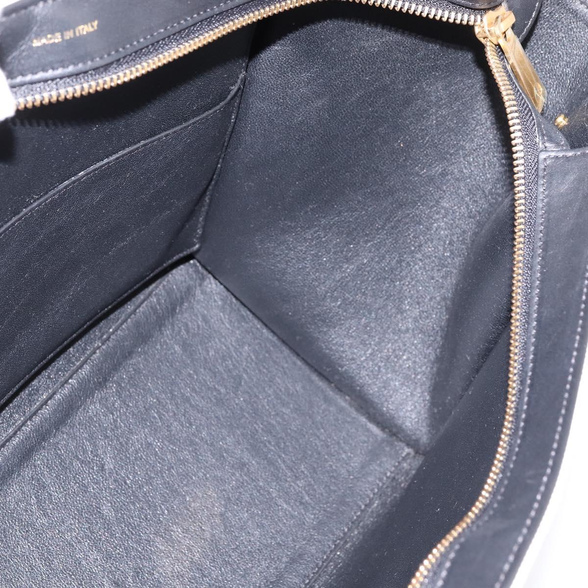 CELINE Trapeze Hand Bag Leather Canvas 2way Beige Black Orange Auth 142841