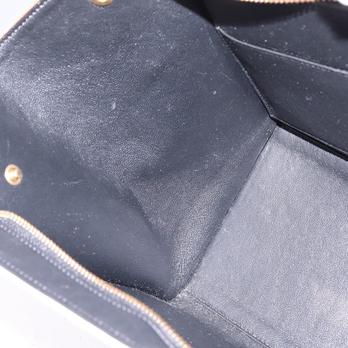 CELINE Trapeze Hand Bag Leather Canvas 2way Beige Black Orange Auth 142841