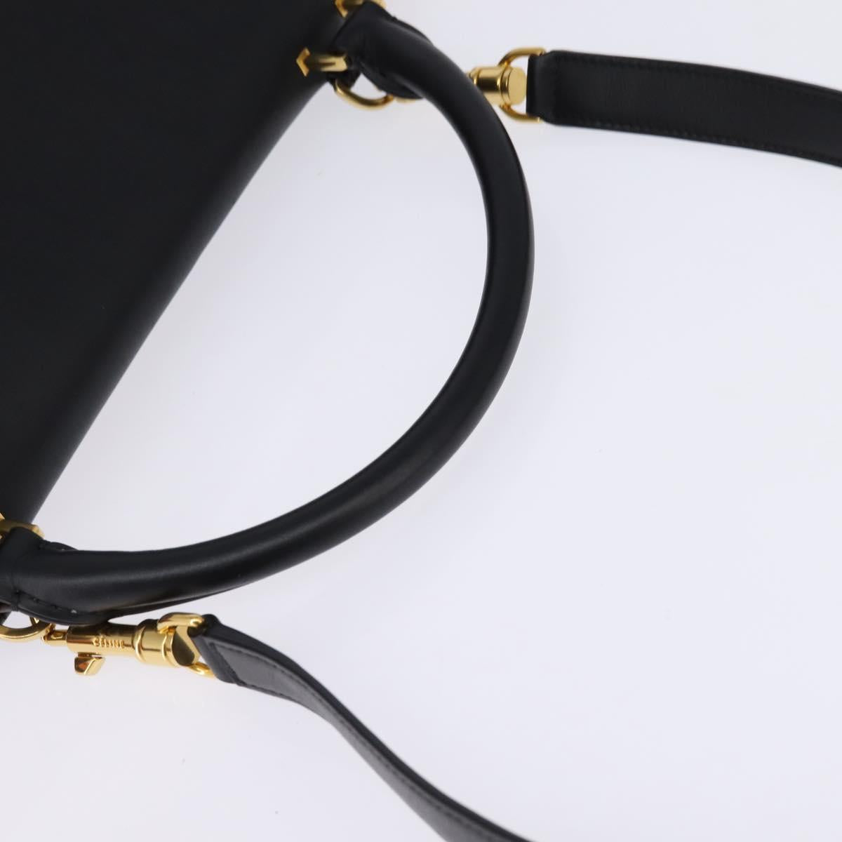 CELINE Trapeze Hand Bag Leather Canvas 2way Beige Black Orange Auth 142841