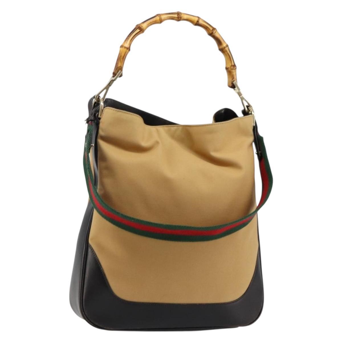 GUCCI Bamboo Web Sherry Line Bag Canvas 2way Beige 001 4058 1705 Auth 142842