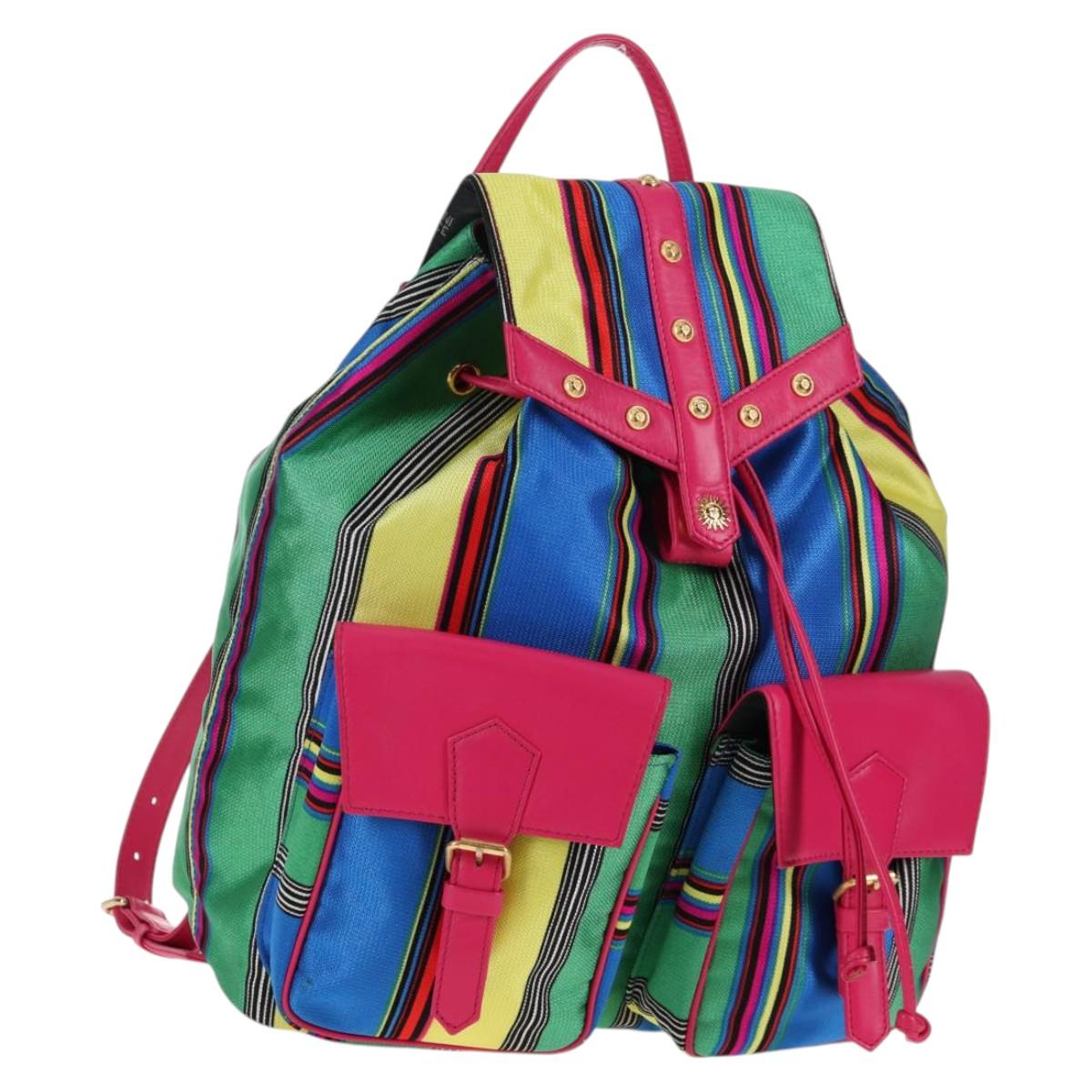 Gianni Versace Backpack Canvas Multicolor Gold Auth 142845V