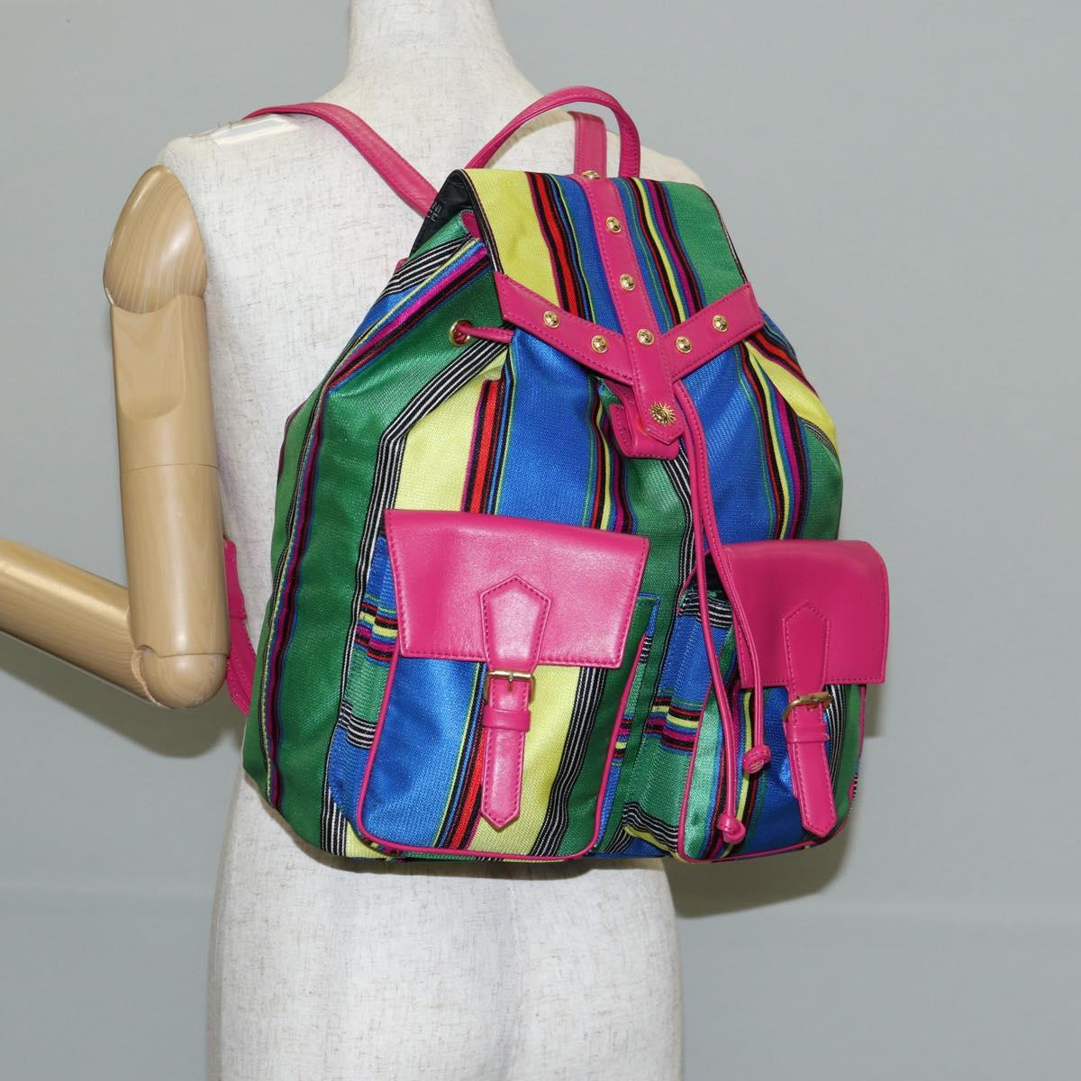 Gianni Versace Backpack Canvas Multicolor Gold Auth 142845V