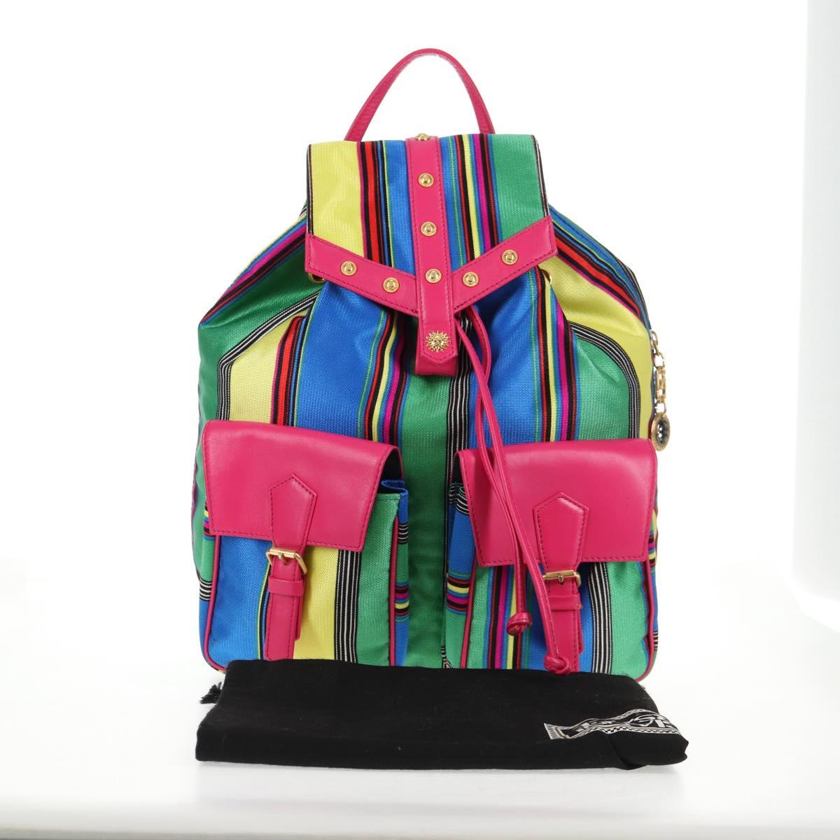 Gianni Versace Backpack Canvas Multicolor Gold Auth 142845V