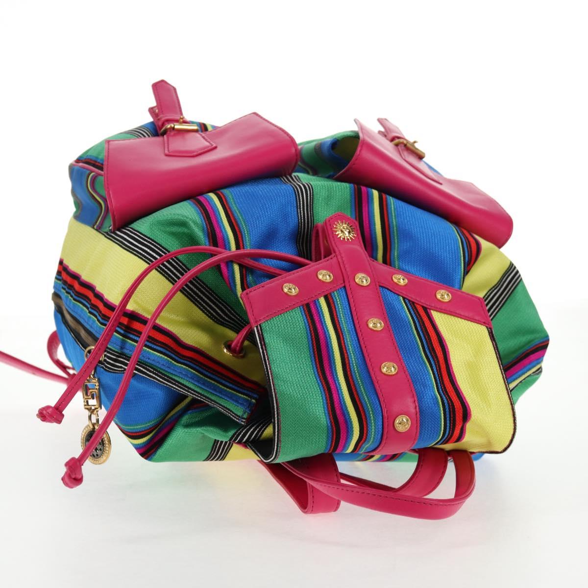 Gianni Versace Backpack Canvas Multicolor Gold Auth 142845V