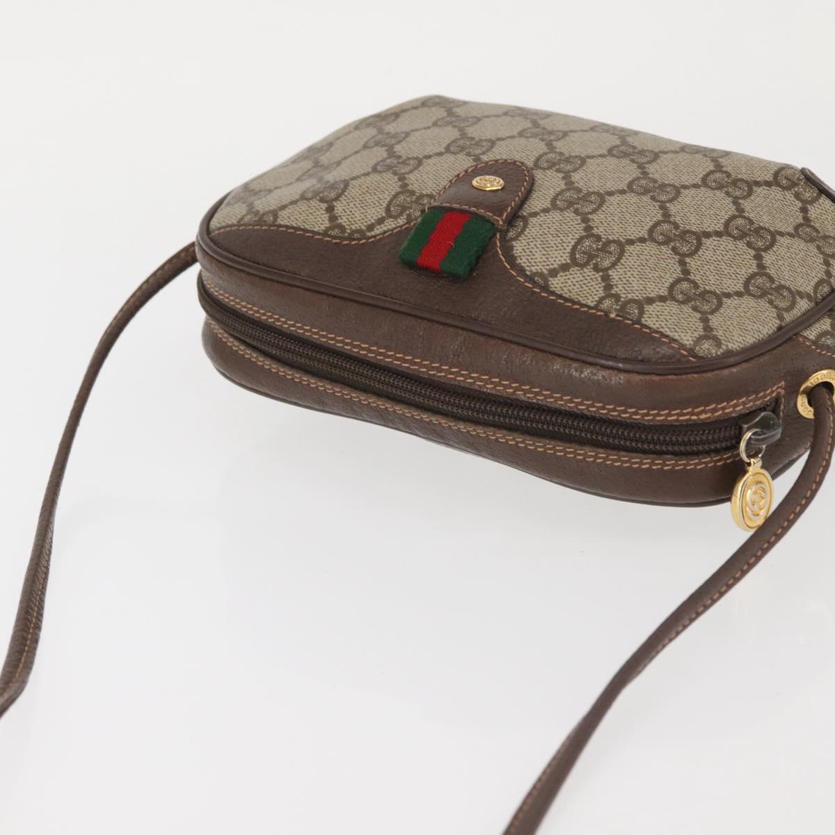 GUCCI GG Supreme Web Sherry Line Shoulder Bag PVC Beige Gold Red Auth 142847