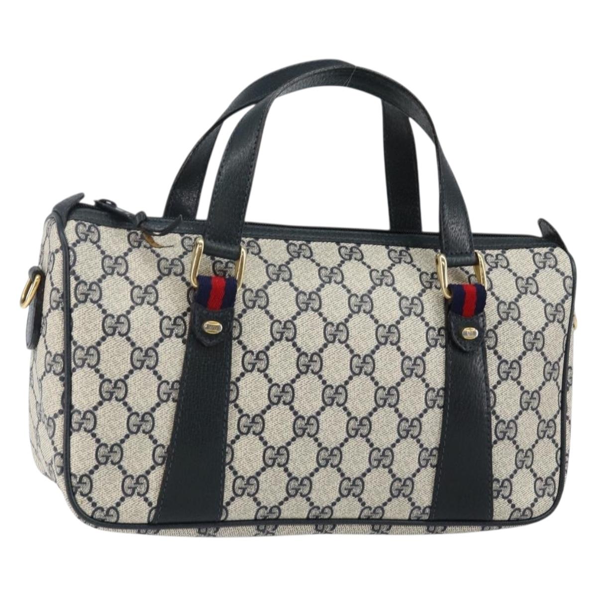 GUCCI GG Supreme Sherry Line Hand Bag PVC Navy Gold Red 39 02 040 Auth 142848