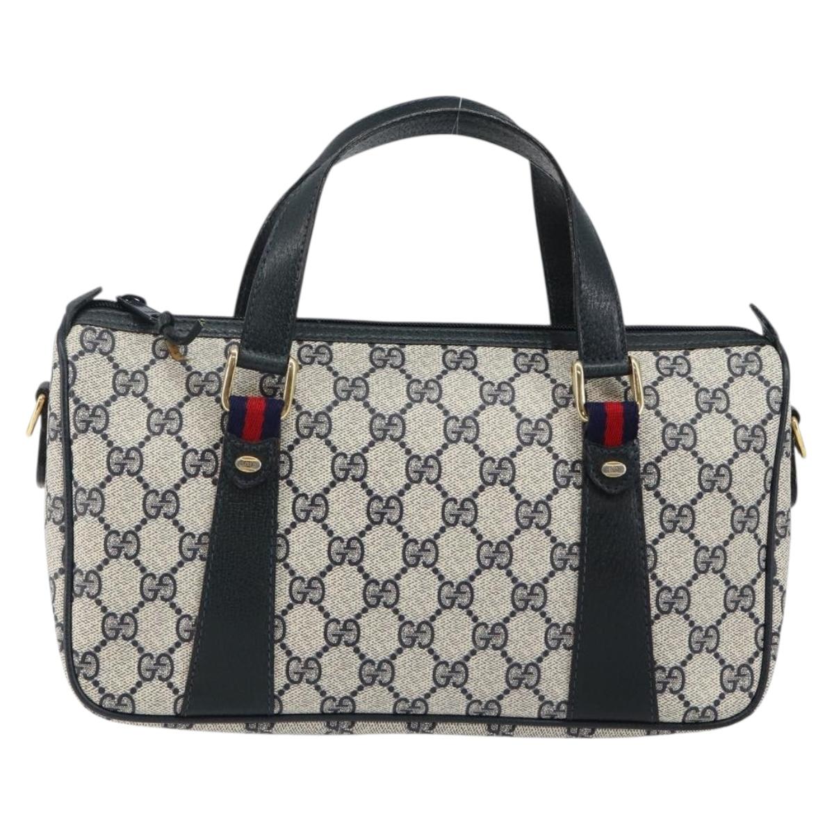 GUCCI GG Supreme Sherry Line Hand Bag PVC Navy Gold Red 39 02 040 Auth 142848