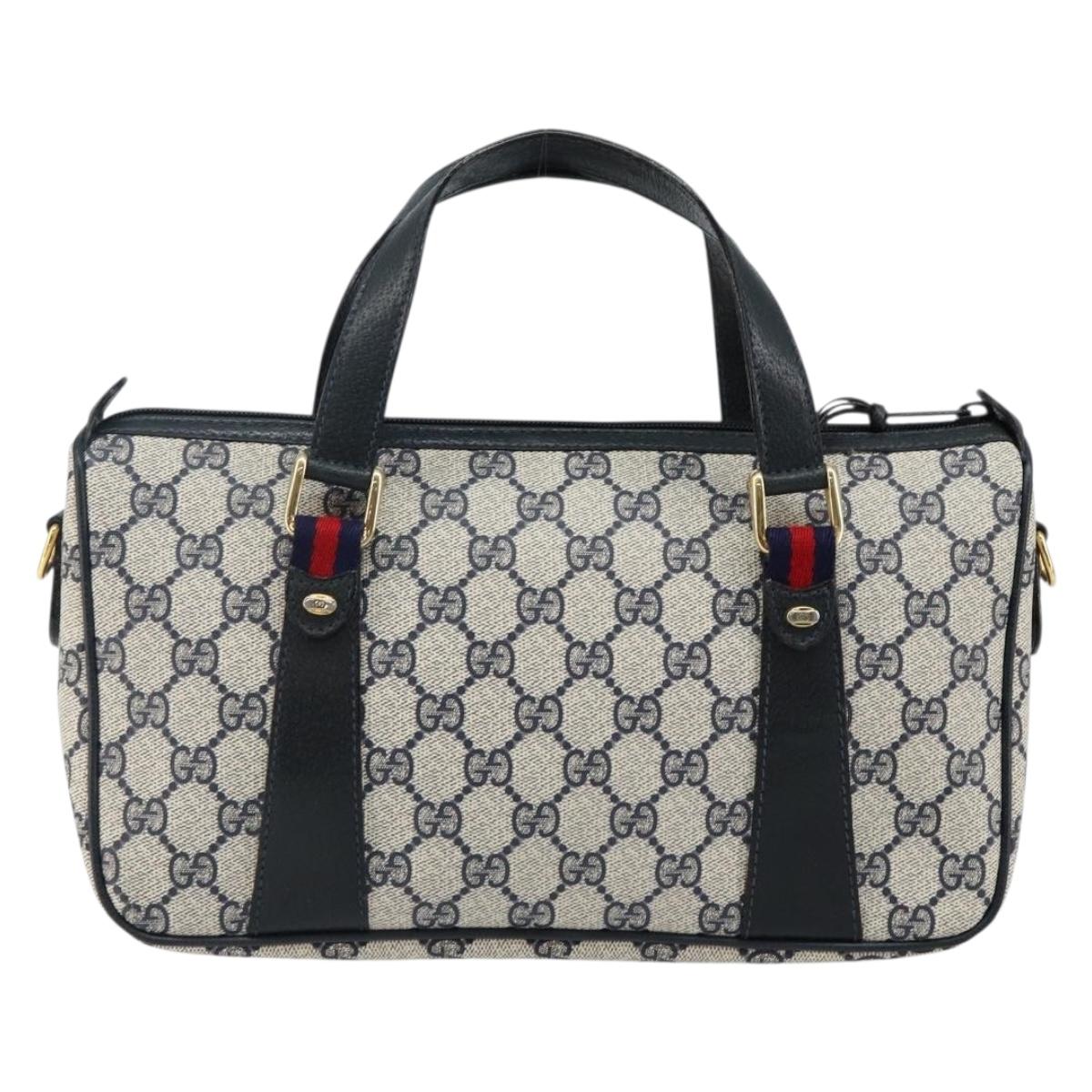 GUCCI GG Supreme Sherry Line Hand Bag PVC Navy Gold Red 39 02 040 Auth 142848