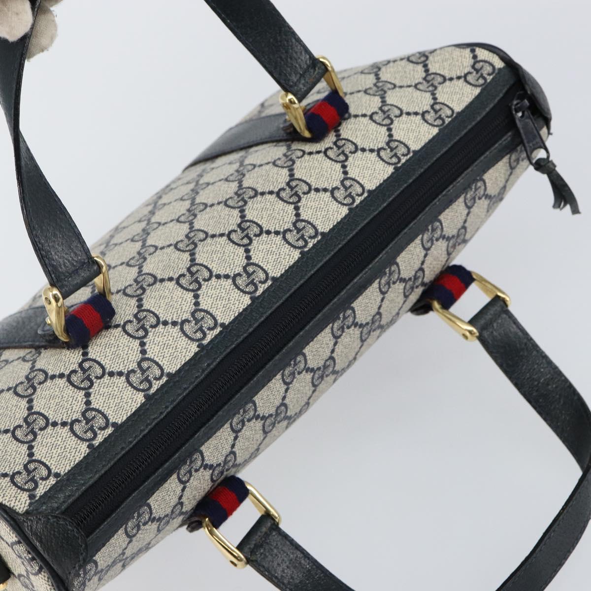 GUCCI GG Supreme Sherry Line Hand Bag PVC Navy Gold Red 39 02 040 Auth 142848