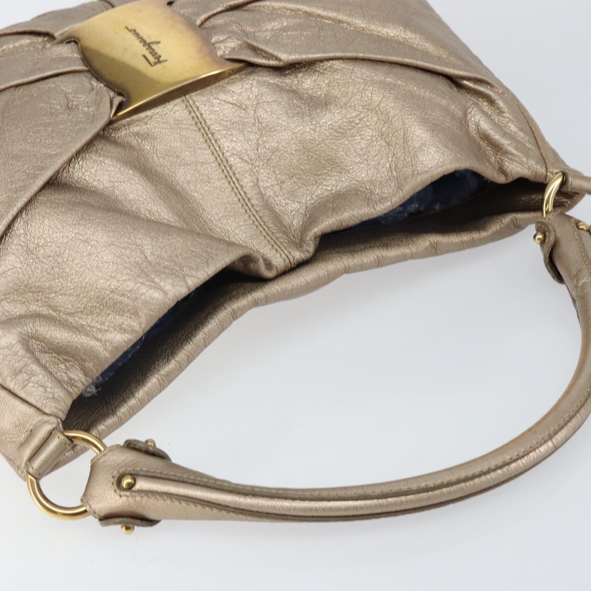 Salvatore Ferragamo Vala Shoulder Bag Leather Beige Gold Auth 142849