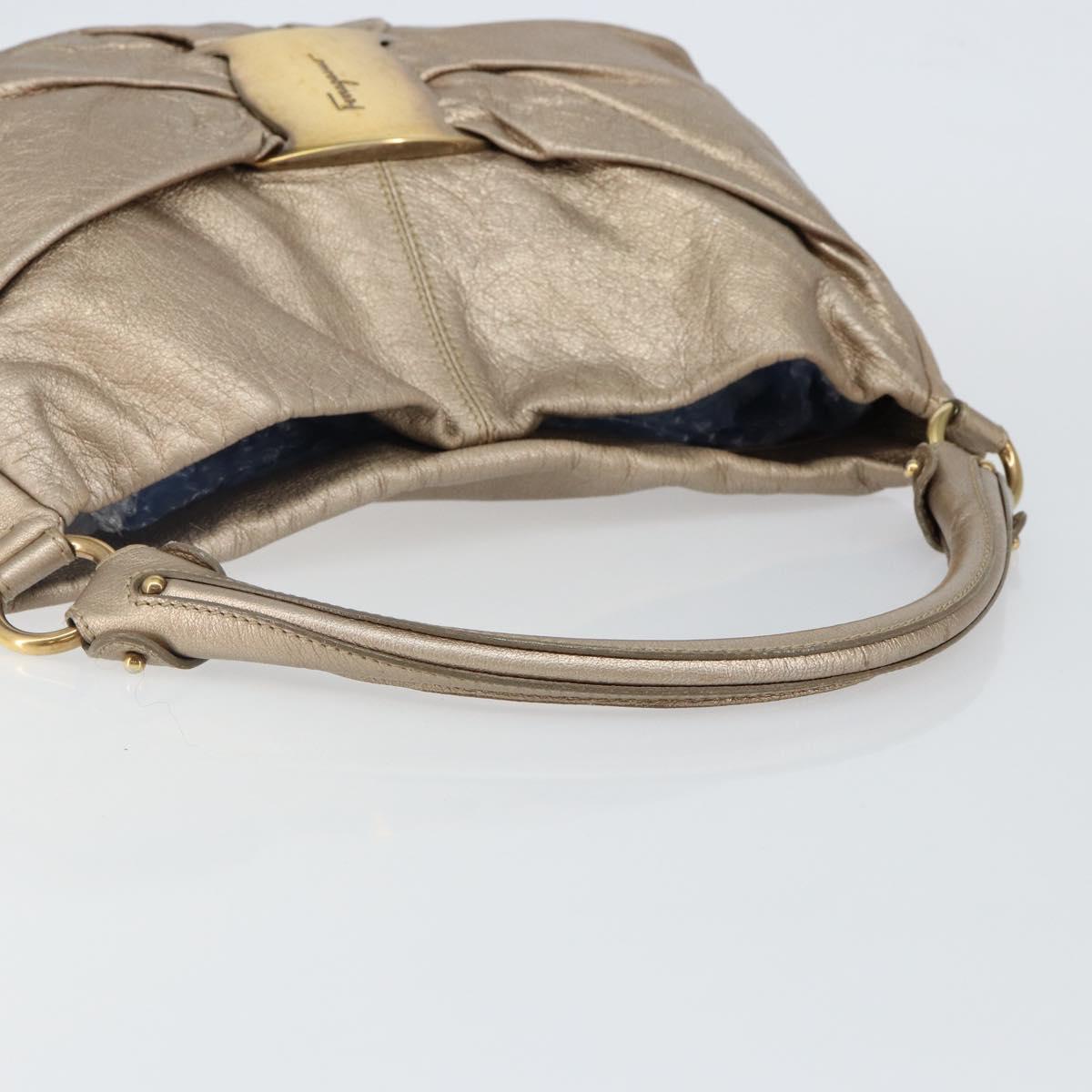 Salvatore Ferragamo Vala Shoulder Bag Leather Beige Gold Auth 142849