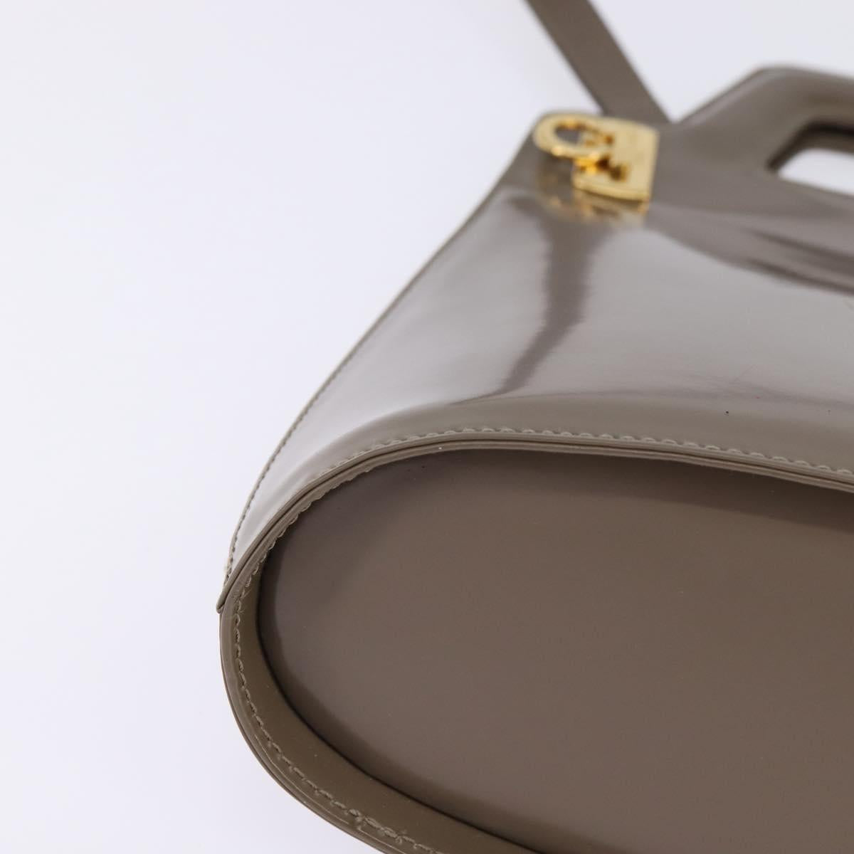 Salvatore Ferragamo Gancini Hand Bag Enamel 2way Gray Gold Auth 142850