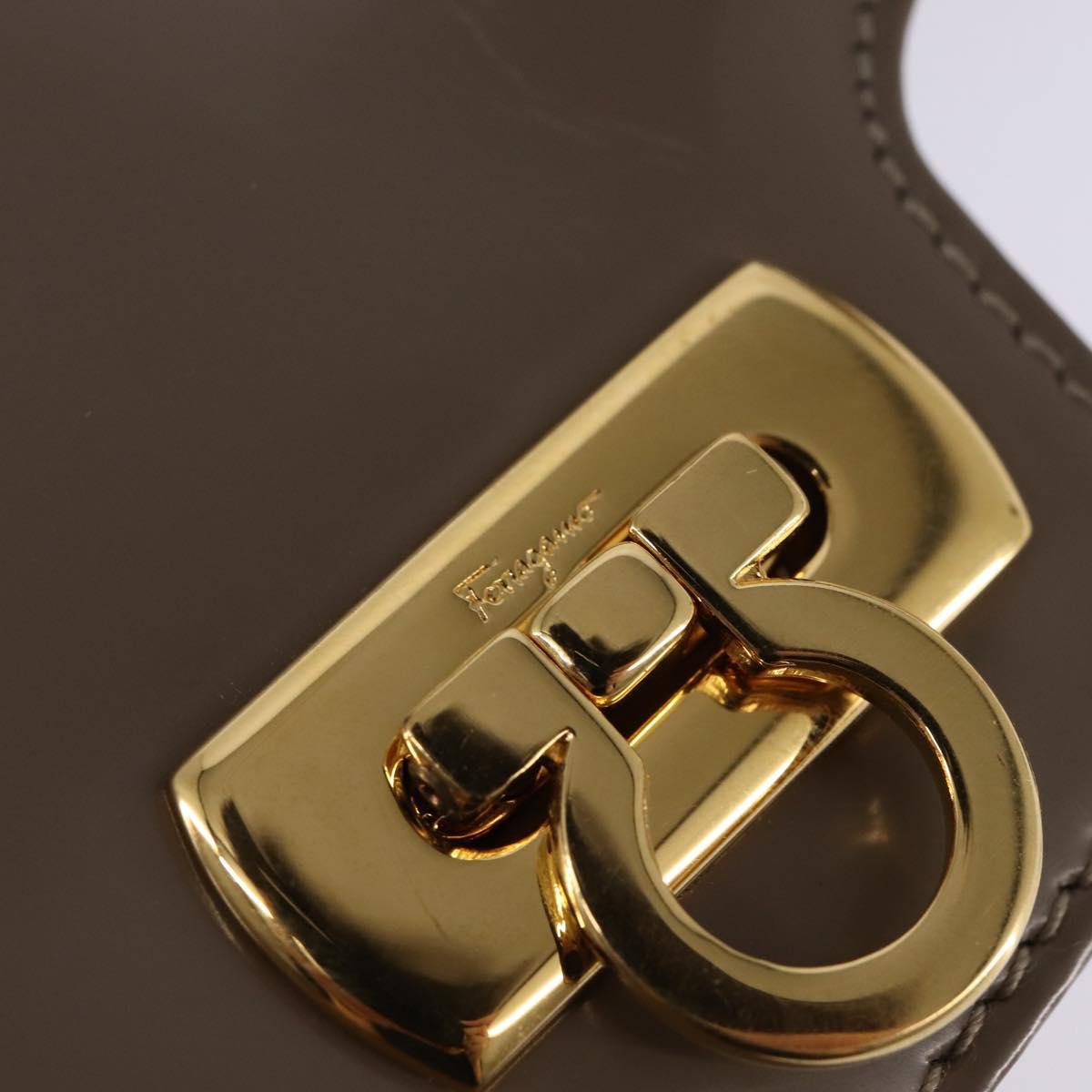 Salvatore Ferragamo Gancini Hand Bag Enamel 2way Gray Gold Auth 142850