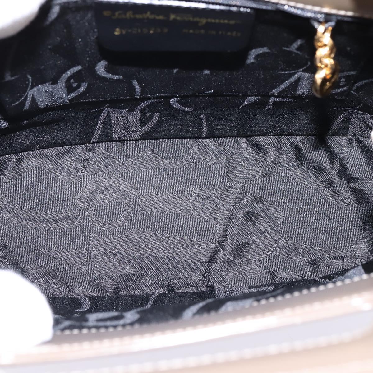 Salvatore Ferragamo Gancini Hand Bag Enamel 2way Gray Gold Auth 142850