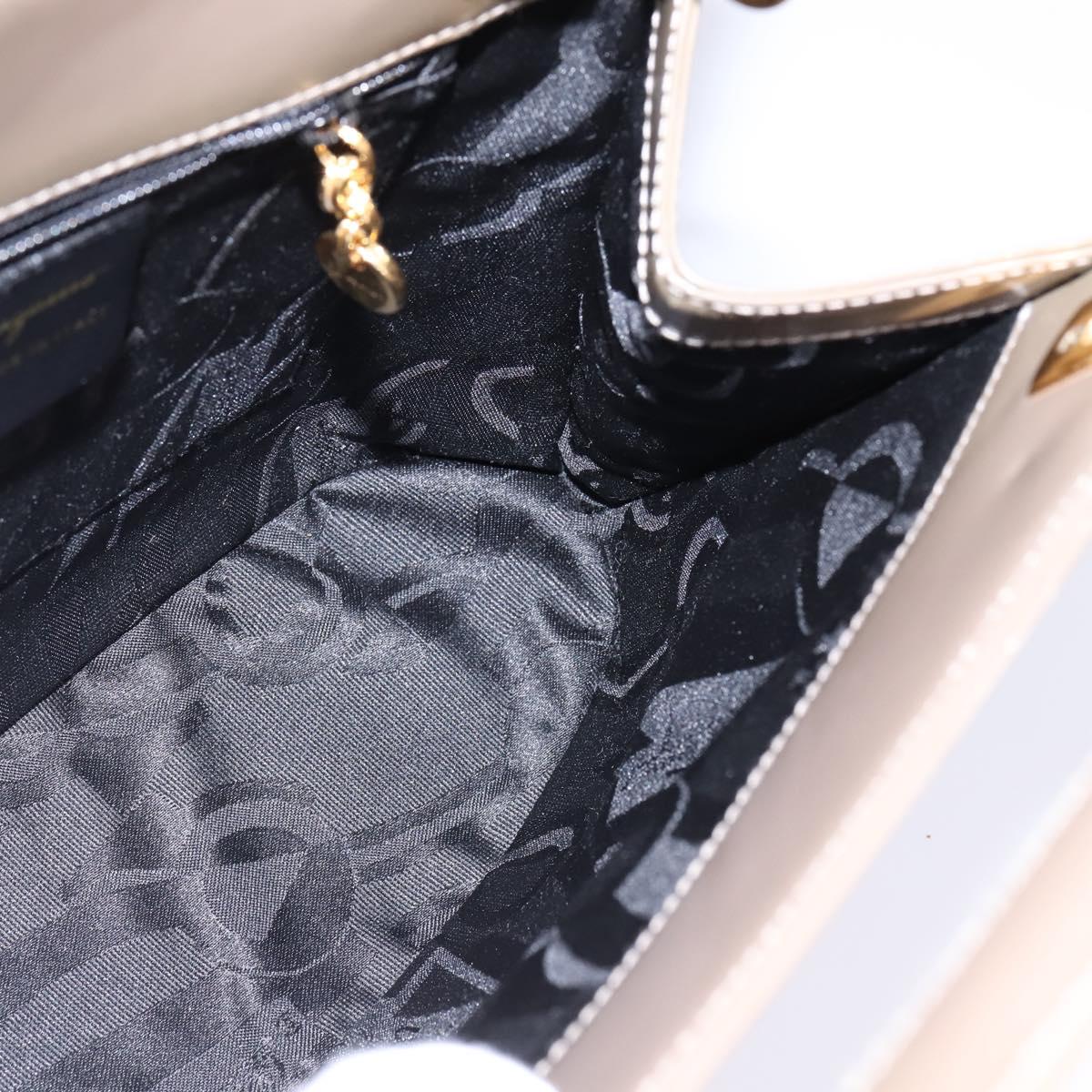 Salvatore Ferragamo Gancini Hand Bag Enamel 2way Gray Gold Auth 142850