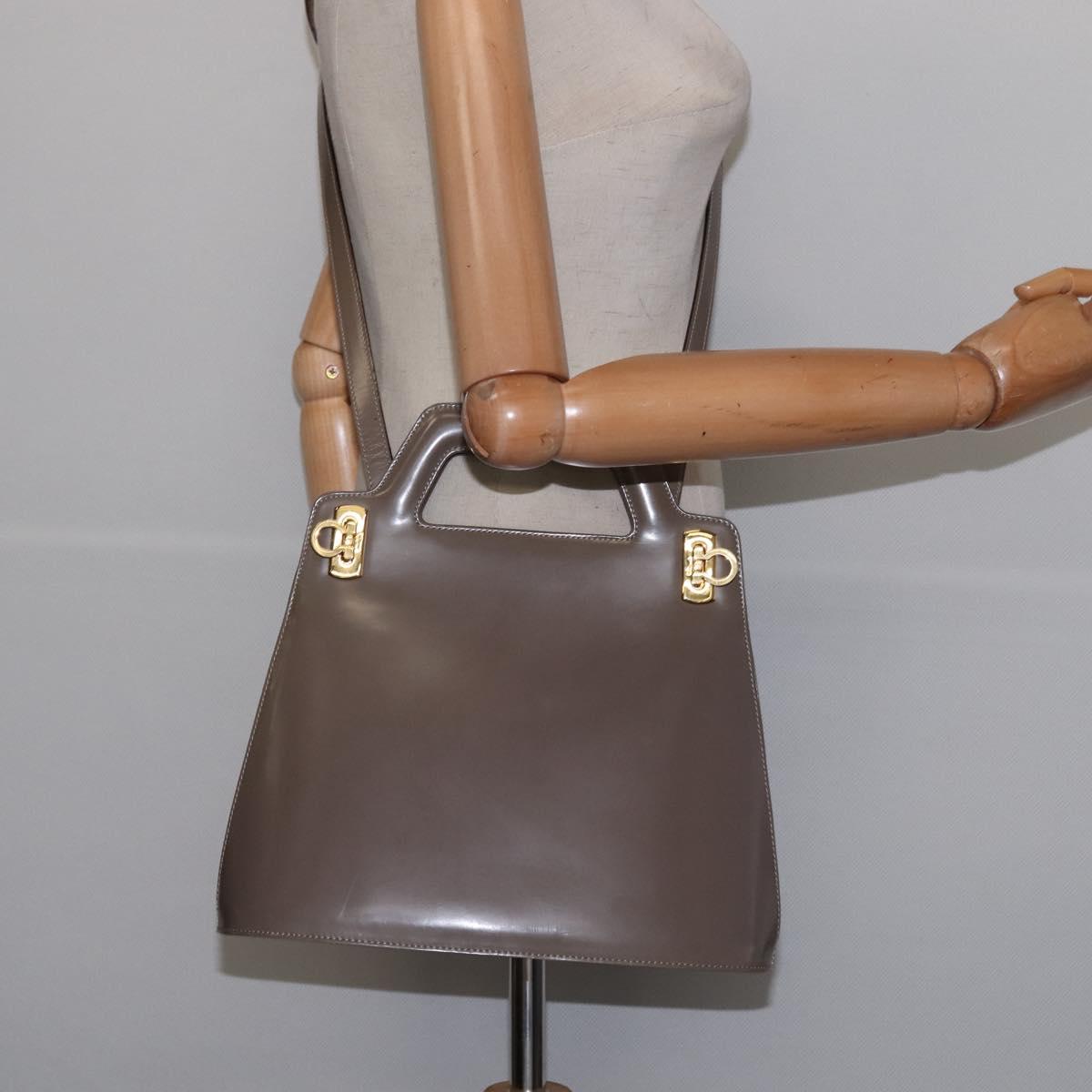 Salvatore Ferragamo Gancini Hand Bag Enamel 2way Gray Gold Auth 142850