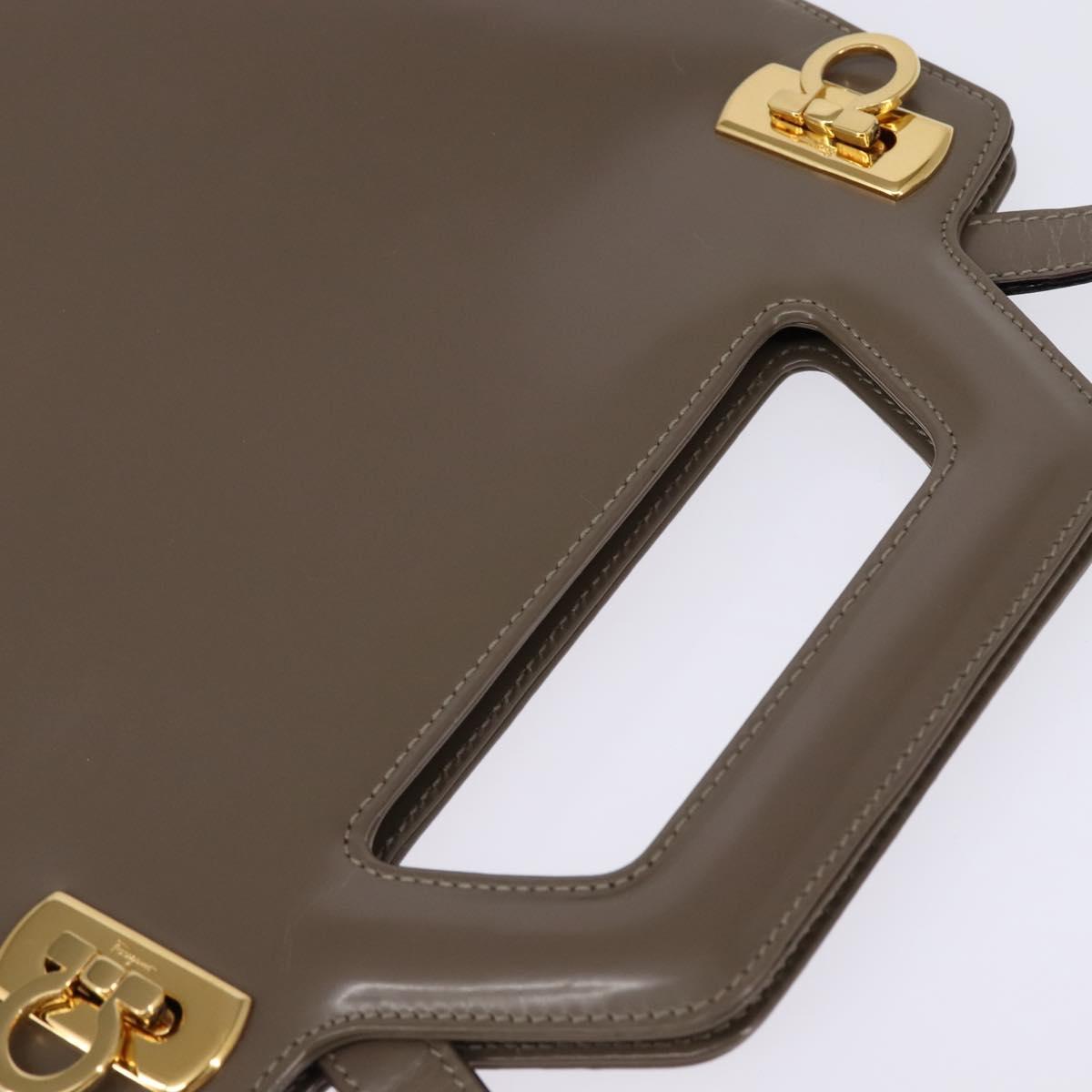 Salvatore Ferragamo Gancini Hand Bag Enamel 2way Gray Gold Auth 142850