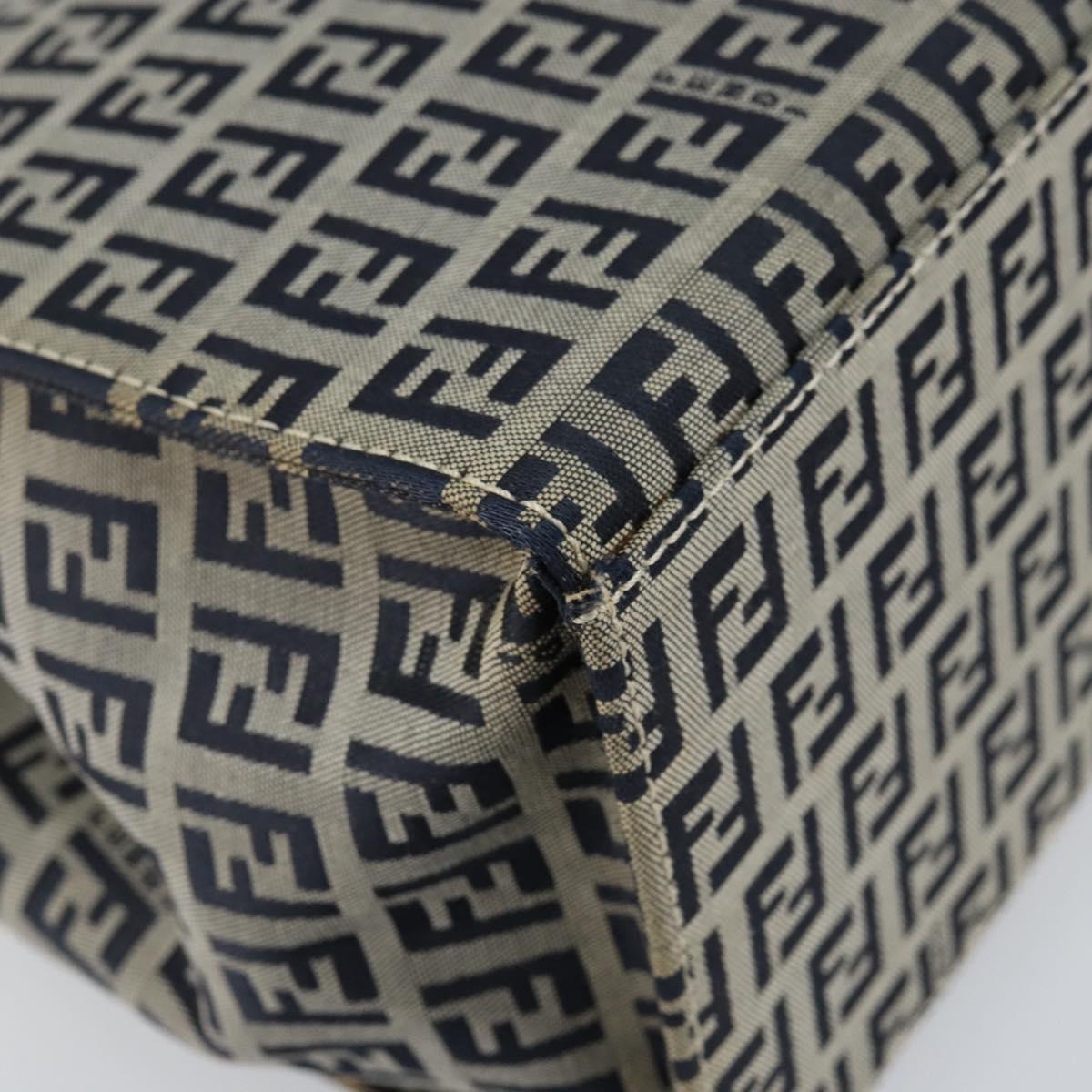FENDI Zucchino Canvas Mamma Baguette Tote Bag Navy Silver Auth 142851