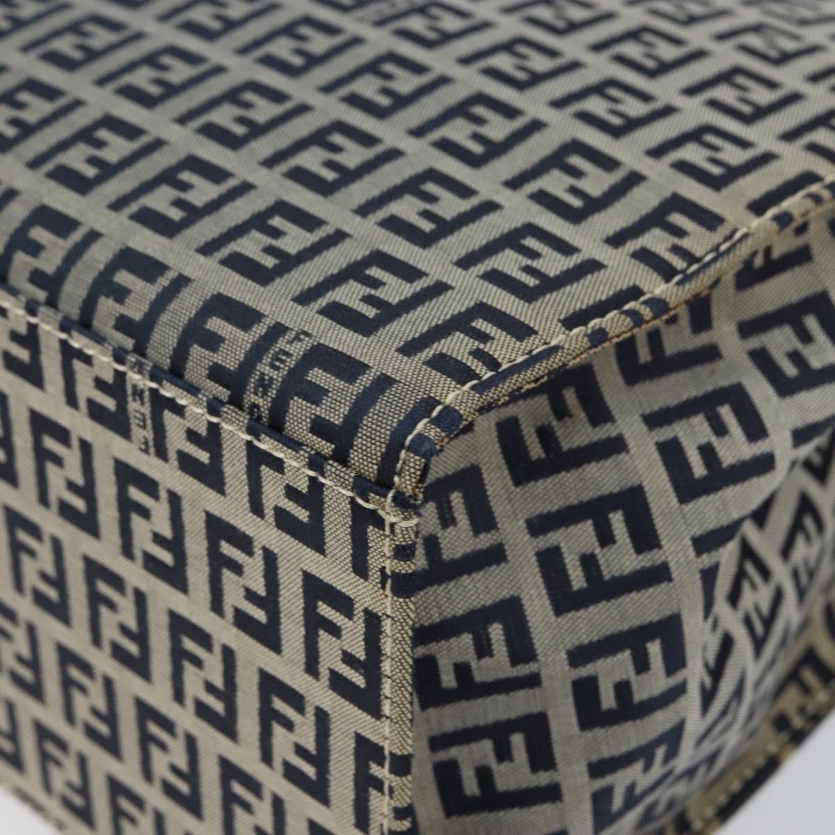 FENDI Zucchino Canvas Mamma Baguette Tote Bag Navy Silver Auth 142851