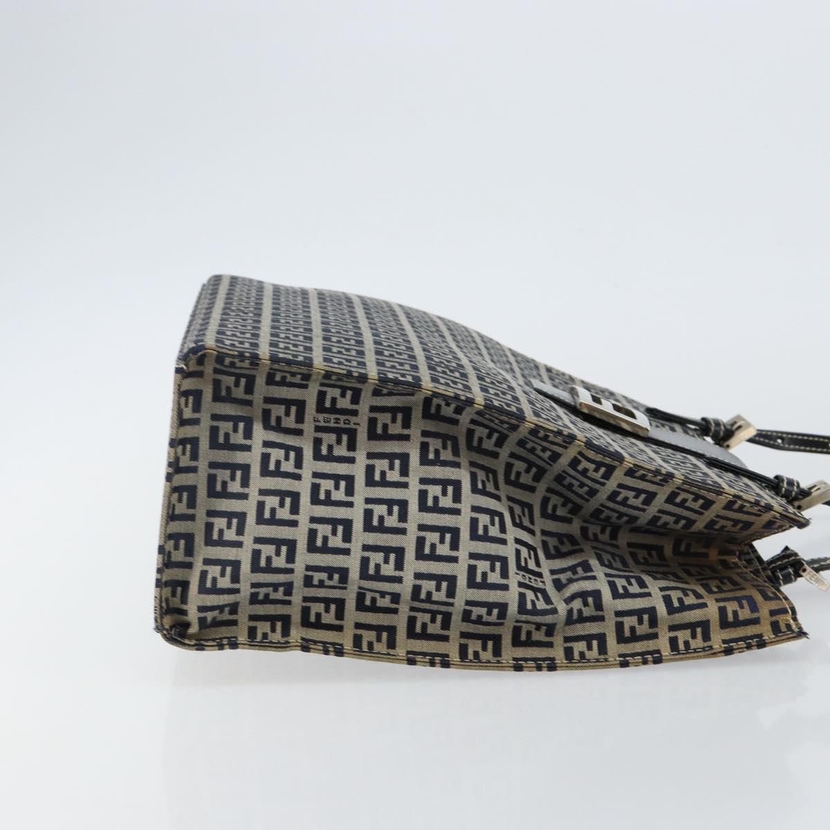 FENDI Zucchino Canvas Mamma Baguette Tote Bag Navy Silver Auth 142851