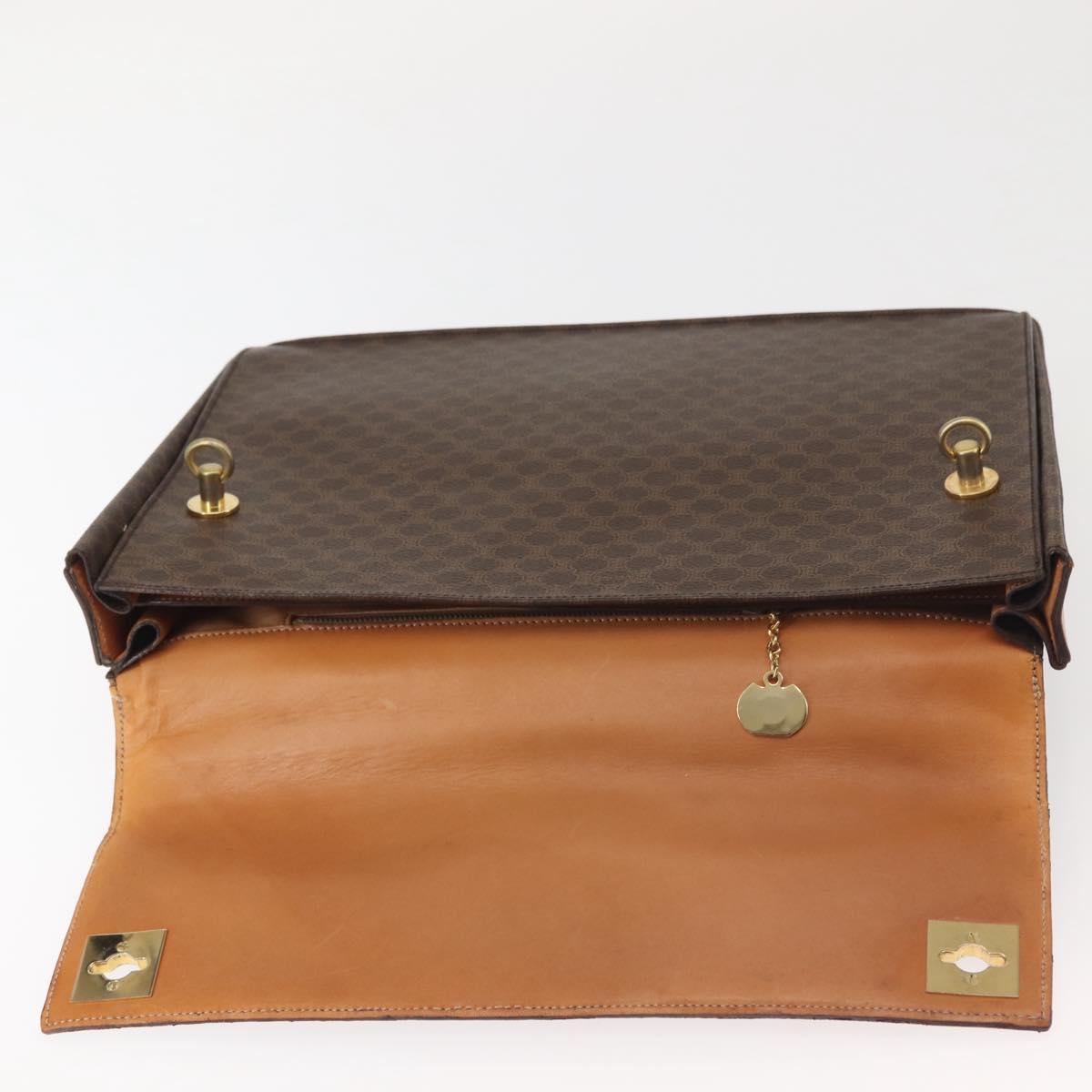 CELINE Macadam Canvas Hand Bag PVC Leather Brown Gold Auth 142852