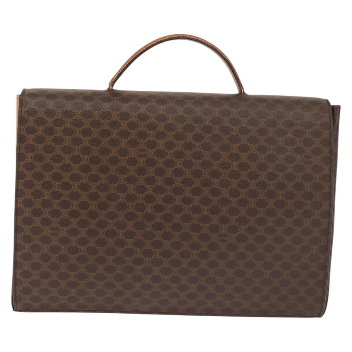 CELINE Macadam Canvas Hand Bag PVC Leather Brown Gold Auth 142852