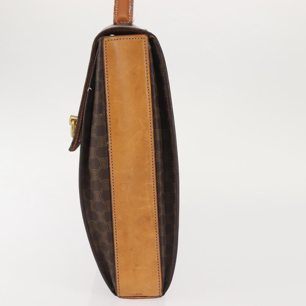 CELINE Macadam Canvas Hand Bag PVC Leather Brown Gold Auth 142852