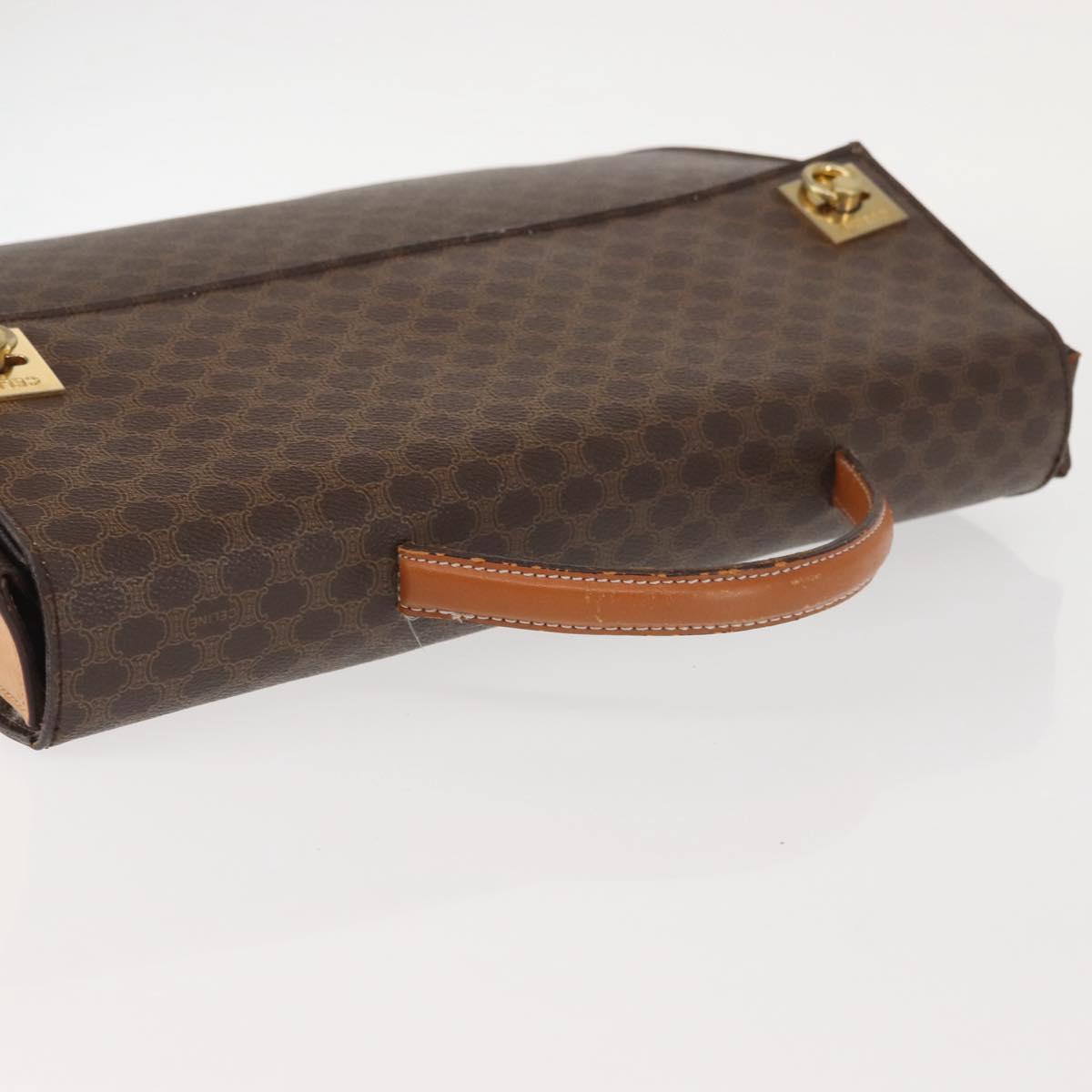 CELINE Macadam Canvas Hand Bag PVC Leather Brown Gold Auth 142852