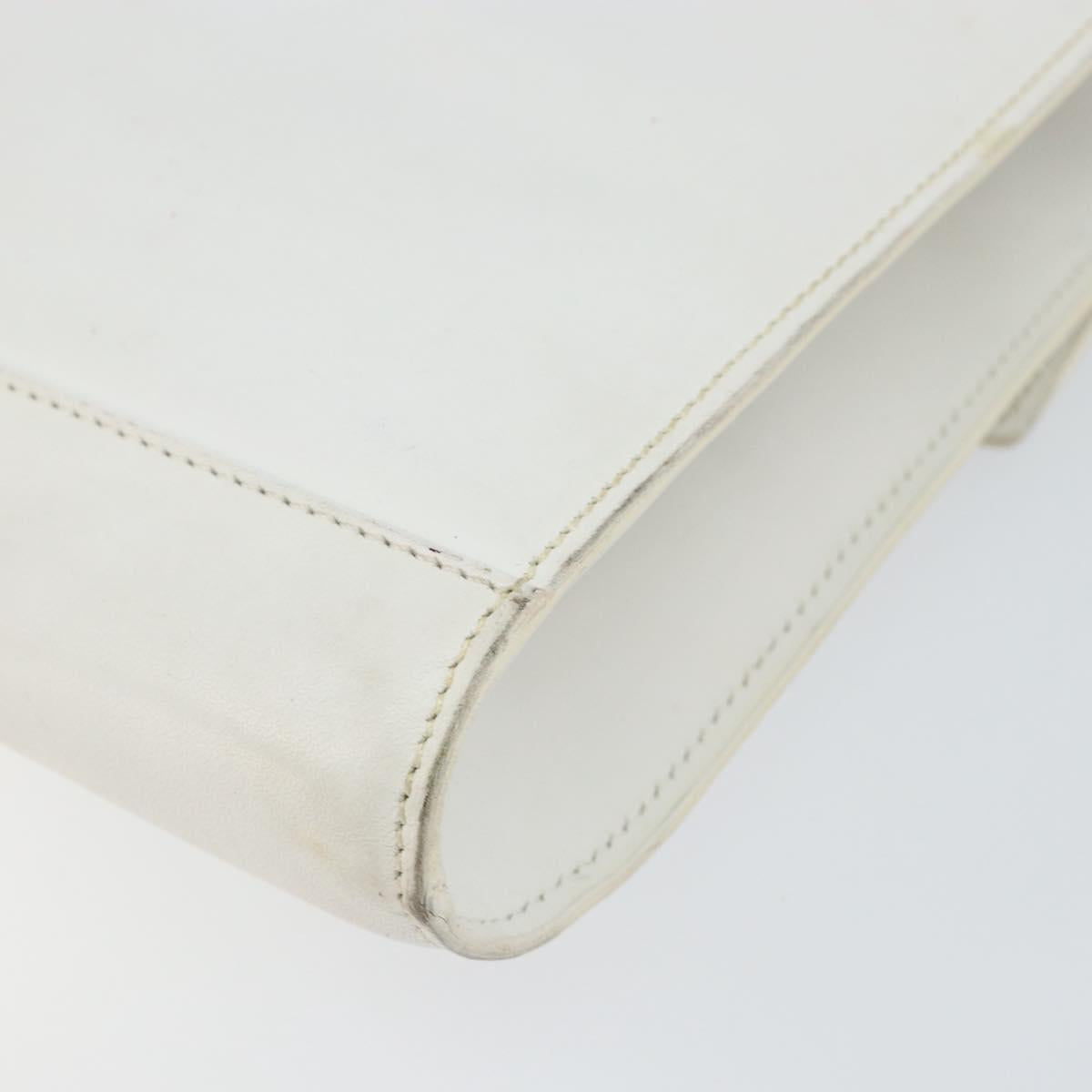 CELINE Shoulder Bag Leather White Silver Auth 142865