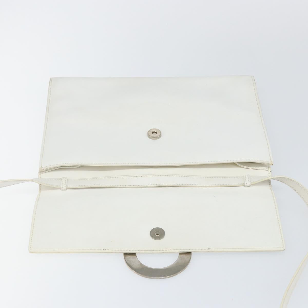 CELINE Shoulder Bag Leather White Silver Auth 142865