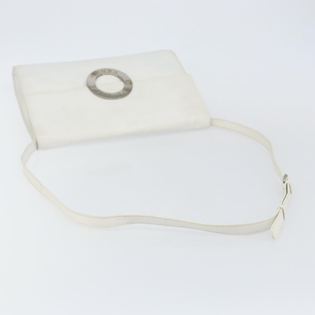 CELINE Shoulder Bag Leather White Silver Auth 142865