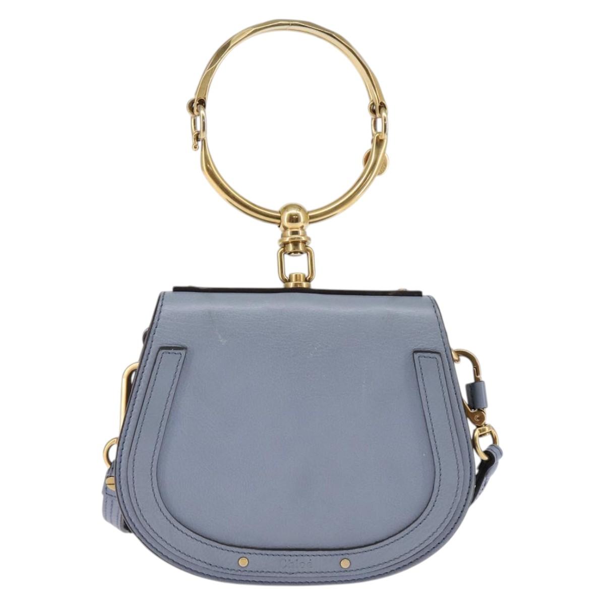 Chloe Nile Hand Bag Leather 2way Light Blue Gold Auth 142867