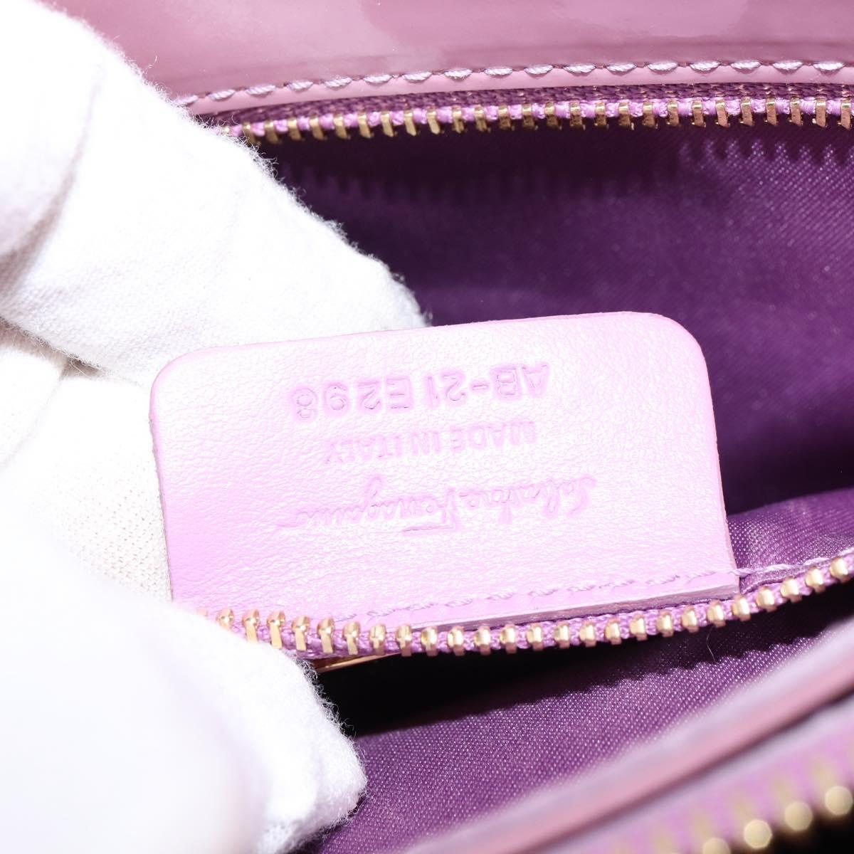Salvatore Ferragamo Vala Hand Bag Enamel 2way Purple Gold Auth 142888