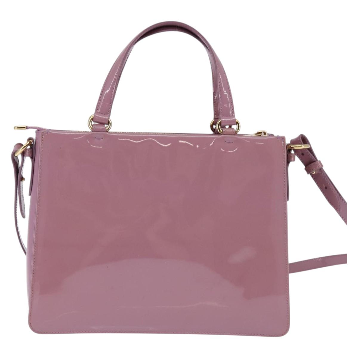 Salvatore Ferragamo Vala Hand Bag Enamel 2way Purple Gold Auth 142888