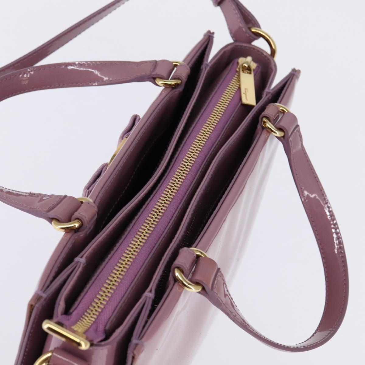 Salvatore Ferragamo Vala Hand Bag Enamel 2way Purple Gold Auth 142888