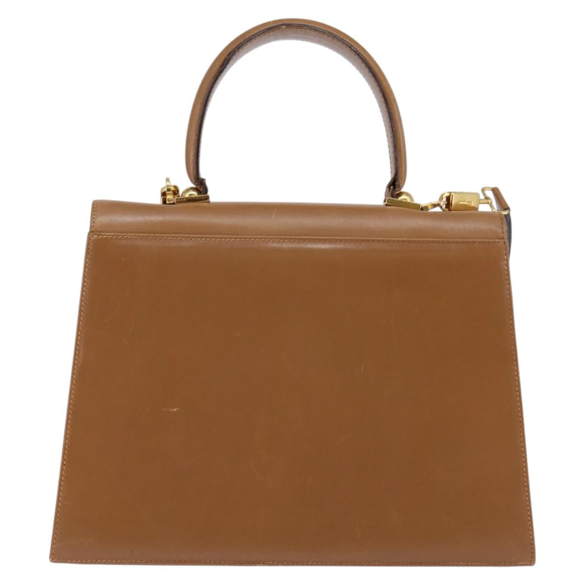 Salvatore Ferragamo Gancini Hand Bag Leather 2way Brown Gold Auth 142889