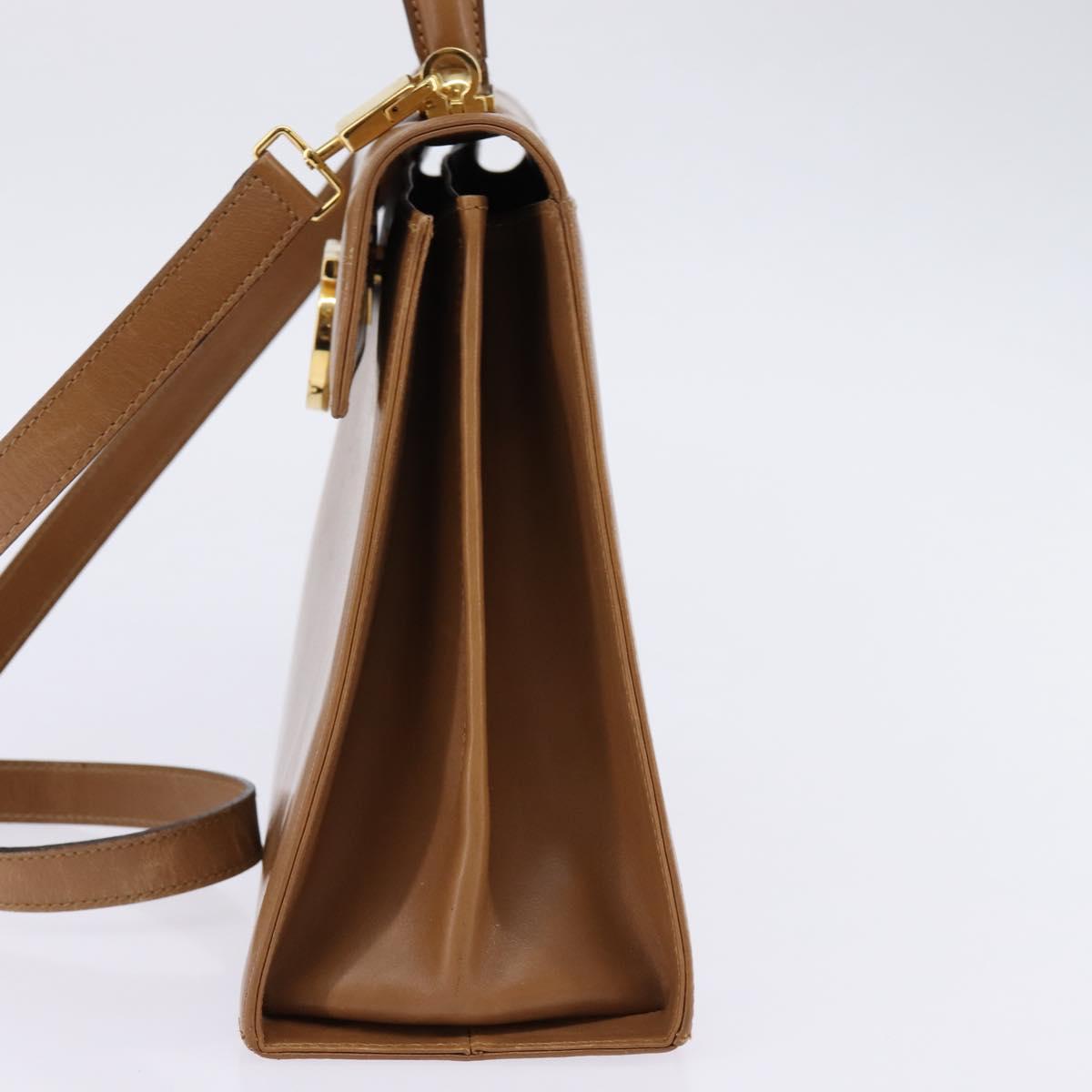 Salvatore Ferragamo Gancini Hand Bag Leather 2way Brown Gold Auth 142889