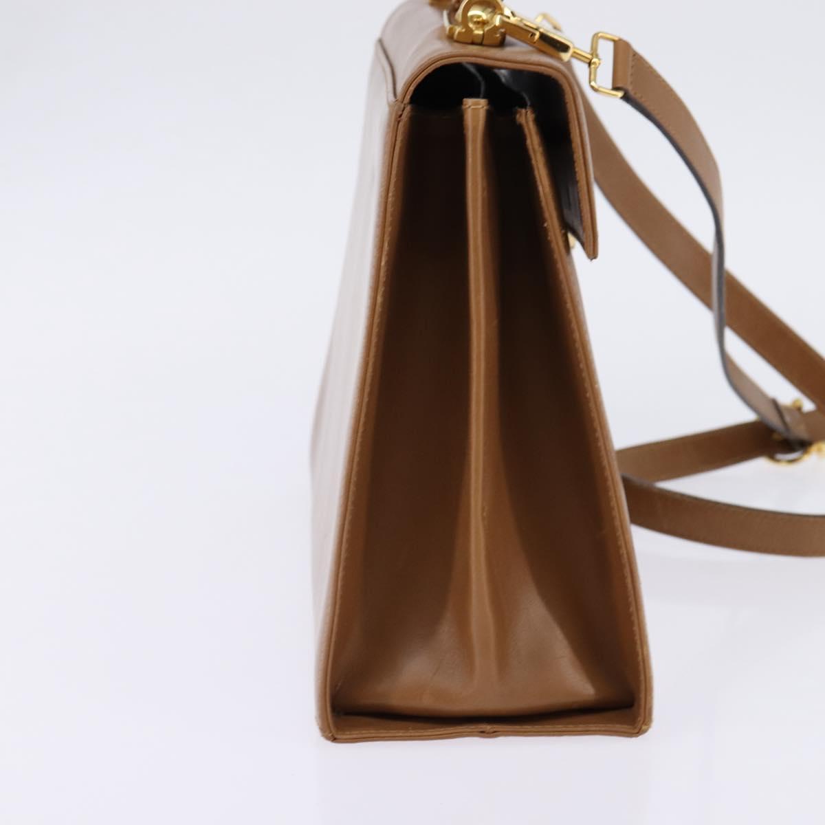 Salvatore Ferragamo Gancini Hand Bag Leather 2way Brown Gold Auth 142889