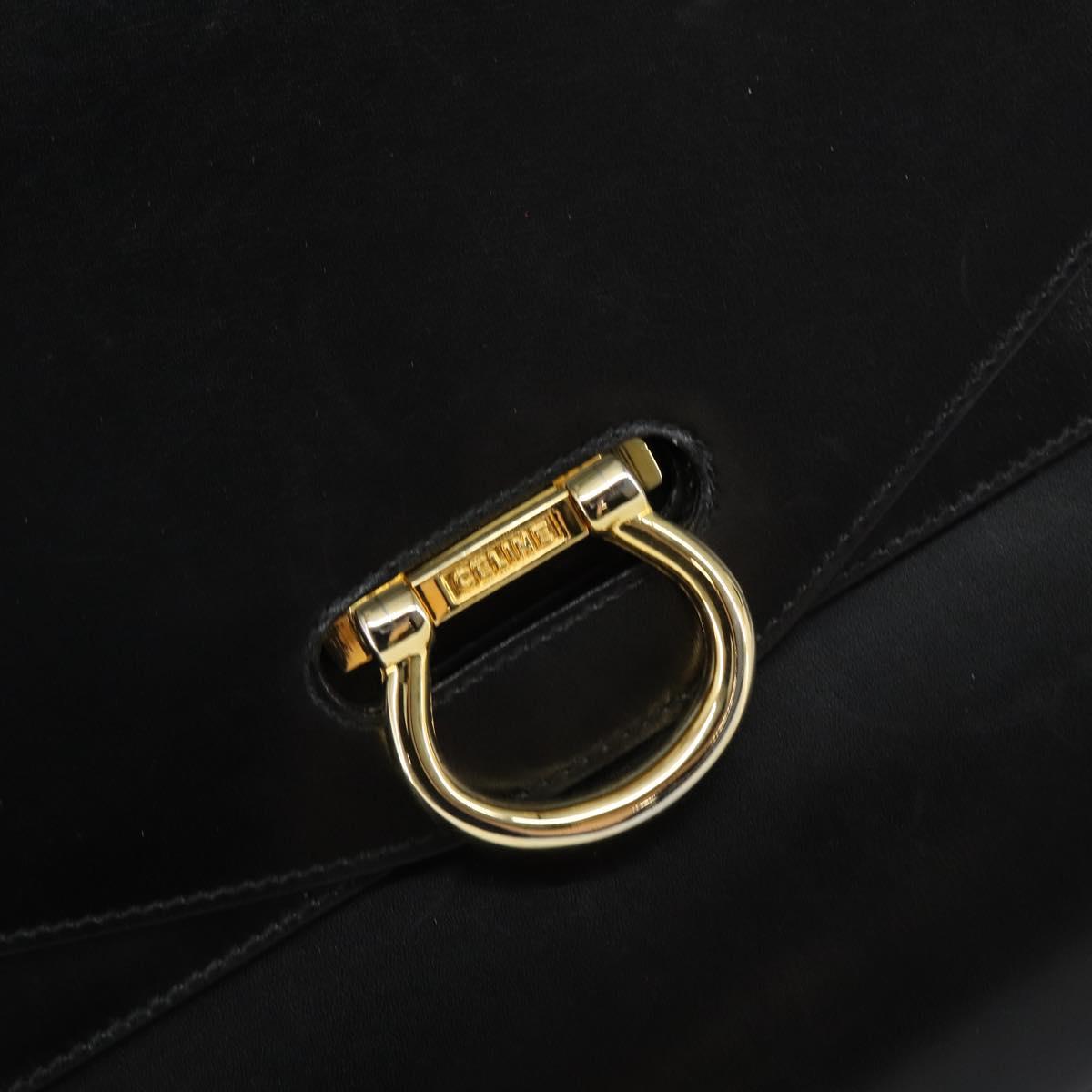 CELINE Hand Bag Leather Black Gold Auth 142890
