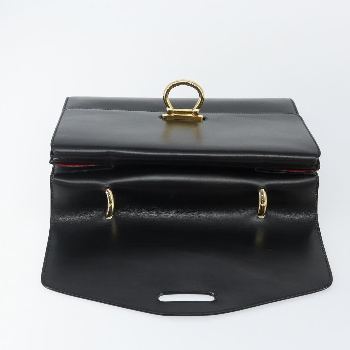 CELINE Hand Bag Leather Black Gold Auth 142890